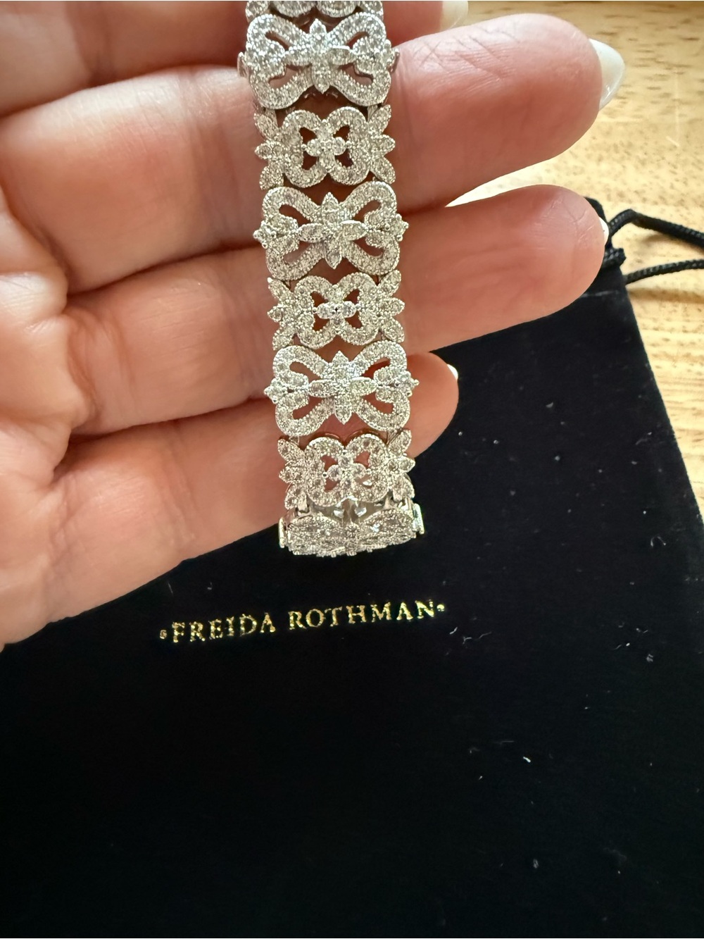 Freida Rothman Silver Bow Link Bracelet - Sparkling Crystal Accents